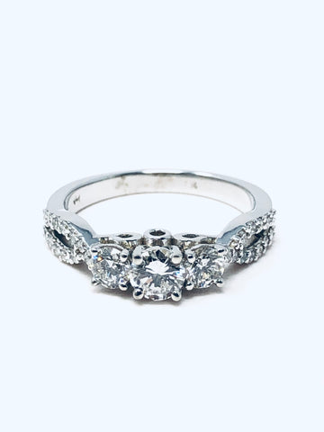 14K White Gold Engagement Ring with 3 Center Diamonds