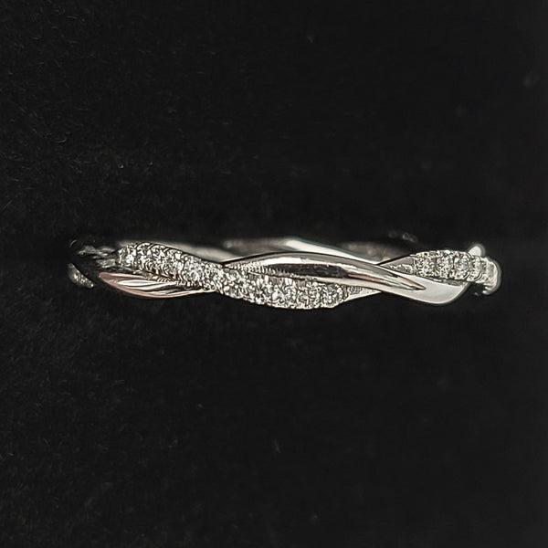 14K White Gold High Polished Twisted Band Eternity Ring with Diamonds