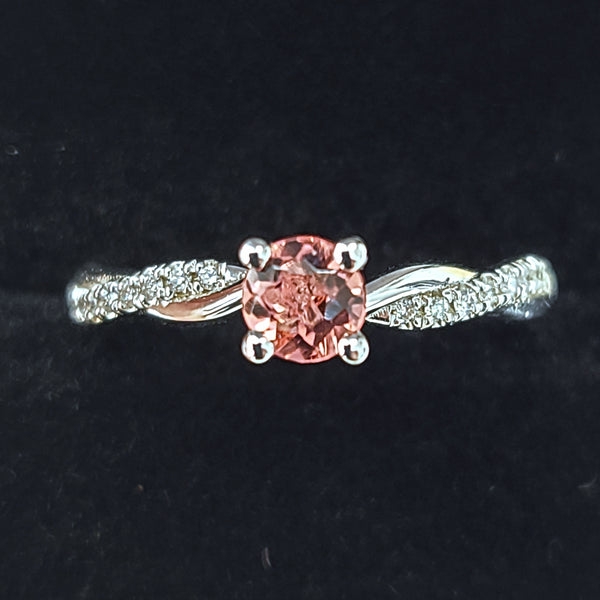 14K White Gold Twisted Shank Engagement Ring with Pink Tourmaline Center