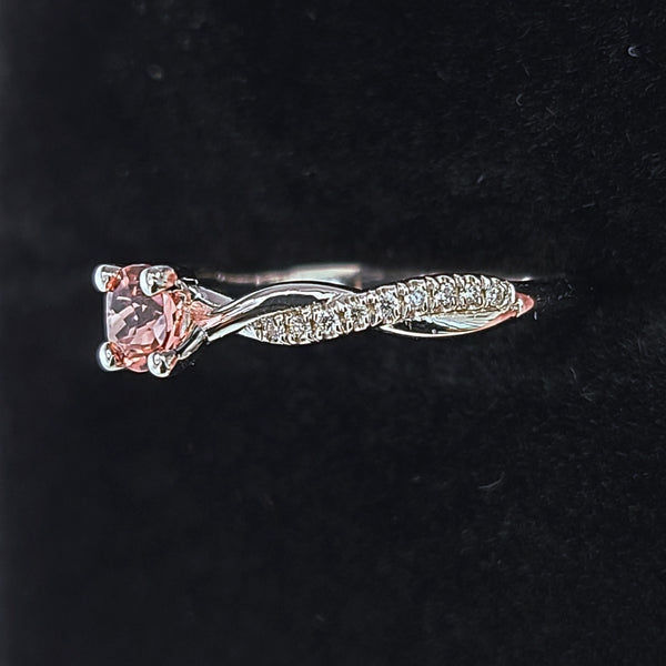 14K White Gold Twisted Shank Engagement Ring with Pink Tourmaline Center