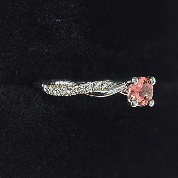 14K White Gold Twisted Shank Engagement Ring with Pink Tourmaline Center