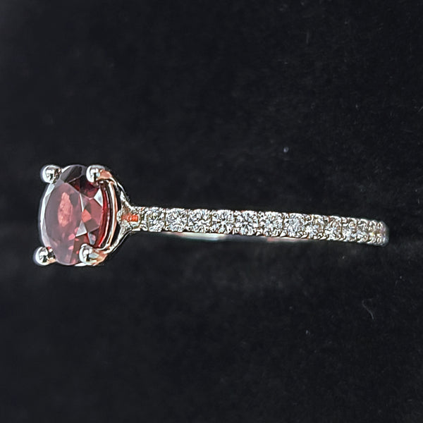 14K White Gold Engagement Ring with Garnet Center and Diamonds