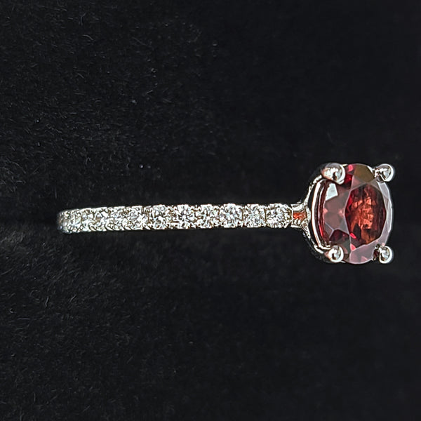 14K White Gold Engagement Ring with Garnet Center and Diamonds