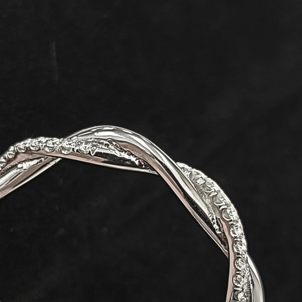 14K White Gold High Polished Twisted Band Eternity Ring with Diamonds