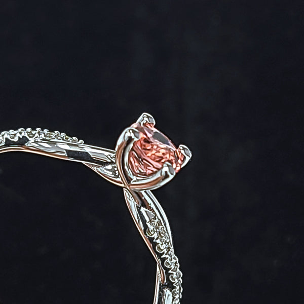 14K White Gold Twisted Shank Engagement Ring with Pink Tourmaline Center