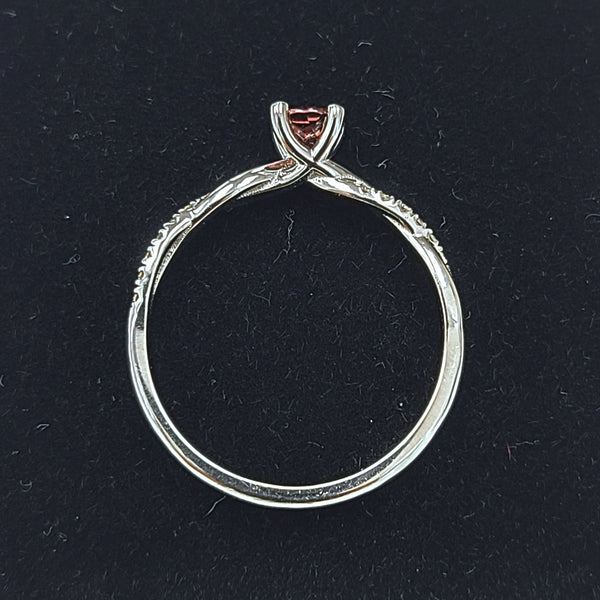 14K White Gold Twisted Shank Engagement Ring with Pink Tourmaline Center