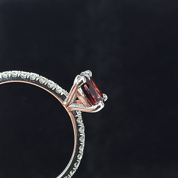 14K White Gold Engagement Ring with Garnet Center and Diamonds