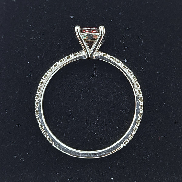 14K White Gold Engagement Ring with Garnet Center and Diamonds