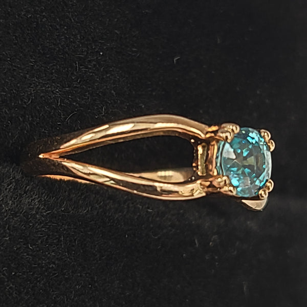 14K Rose Gold Engagement Ring with Blue Zircon Center