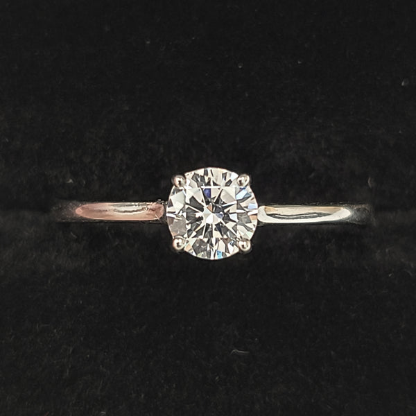 14K White Gold Solitaire Engagement Ring with Zircon Center