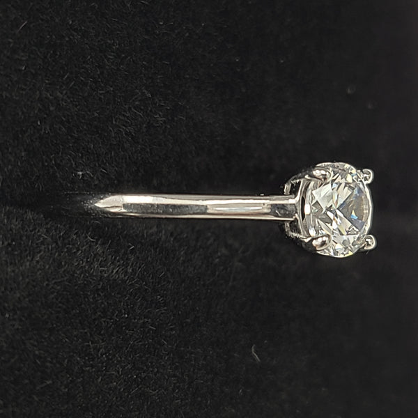 14K White Gold Solitaire Engagement Ring with Zircon Center