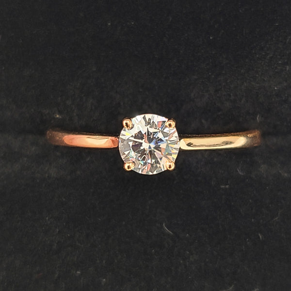 14K Rose Gold Solitaire Engagement Ring with Zircon Center