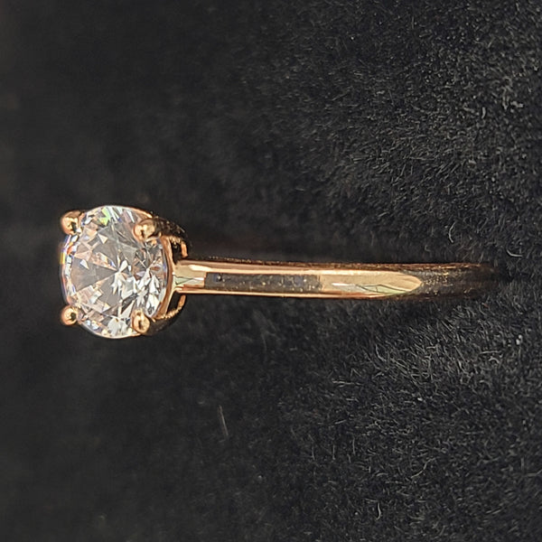 14K Rose Gold Solitaire Engagement Ring with Zircon Center