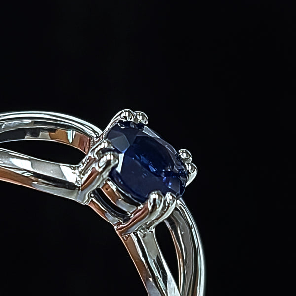 14K White Gold Engagement Ring with 5.3mm Blue Sapphire Center