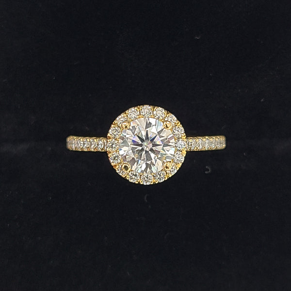 14K Gold Halo Engagement Ring with Zircon Center