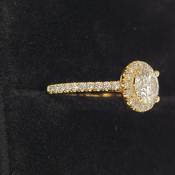 14K Gold Halo Engagement Ring with Zircon Center