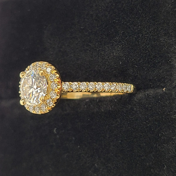 14K Gold Halo Engagement Ring with Zircon Center