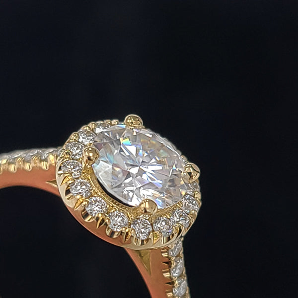 14K Gold Halo Engagement Ring with Zircon Center