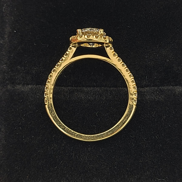 14K Gold Halo Engagement Ring with Zircon Center