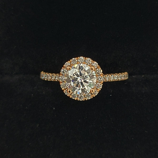 14K Rose Gold Halo Engagement Ring with Zircon Center