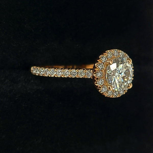14K Rose Gold Halo Engagement Ring with Zircon Center