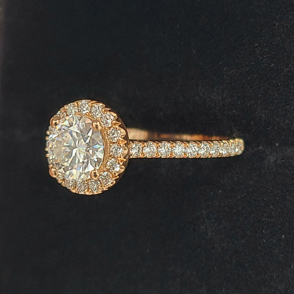 14K Rose Gold Halo Engagement Ring with Zircon Center