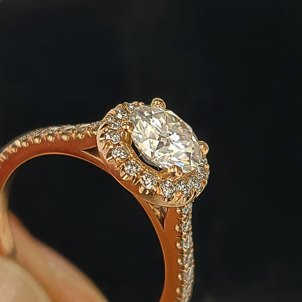 14K Rose Gold Halo Engagement Ring with Zircon Center