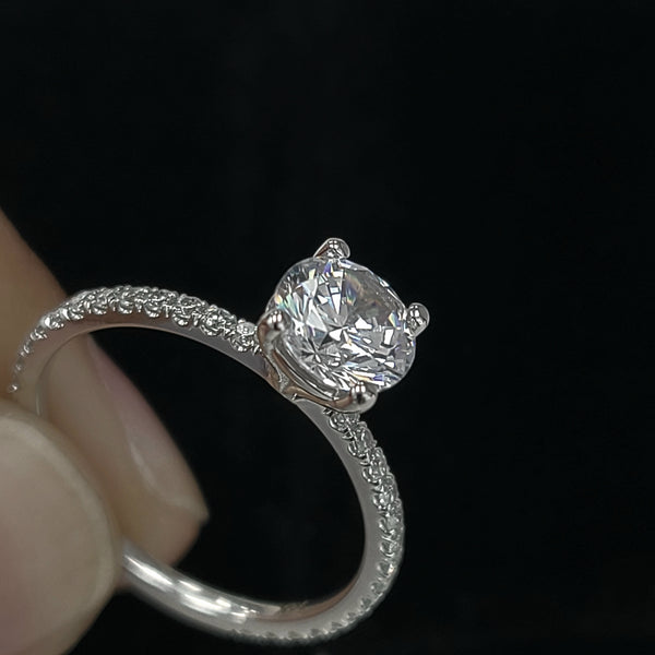 14K White Gold Engagement Ring with Zircon Center