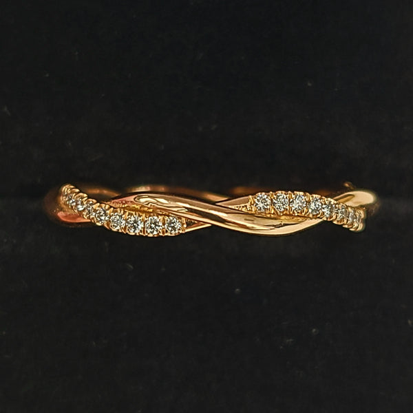14K Rose Gold High Polished Twisted Band Eternity Ring with Diamonds