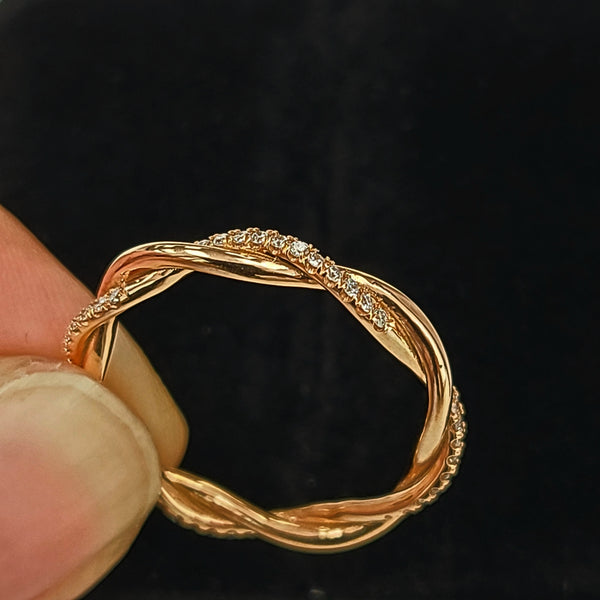 14K Rose Gold High Polished Twisted Band Eternity Ring with Diamonds