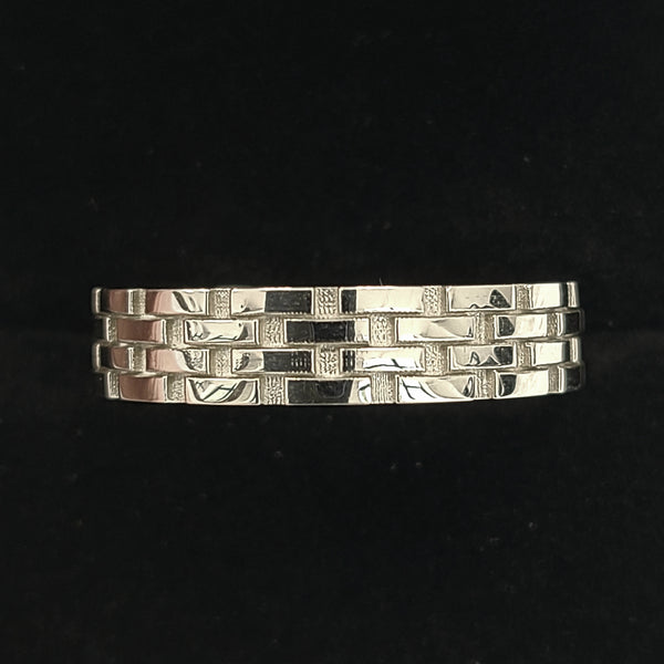 14K White Gold Brick Wall Design Fashion Ring