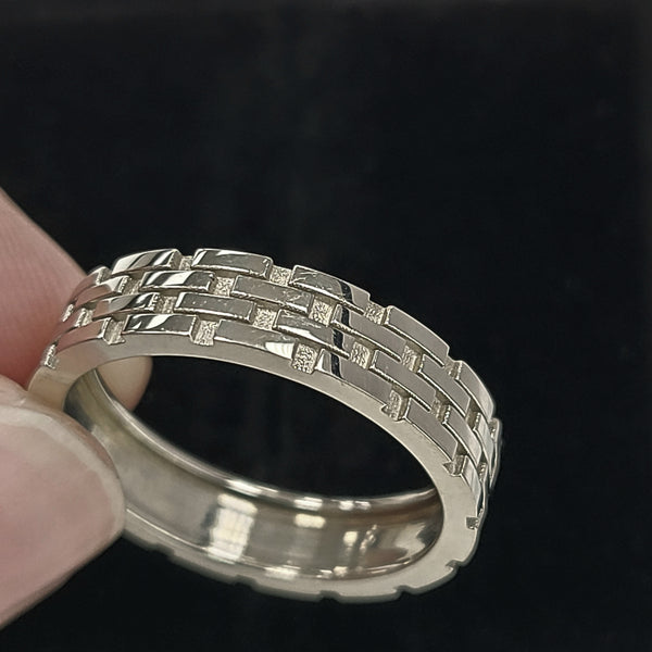 14K White Gold Brick Wall Design Fashion Ring