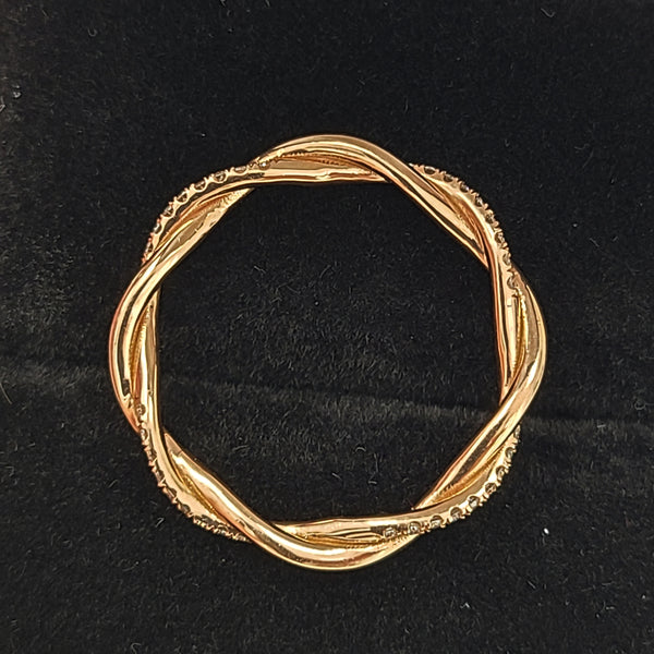14K Rose Gold High Polished Twisted Band Eternity Ring with Diamonds