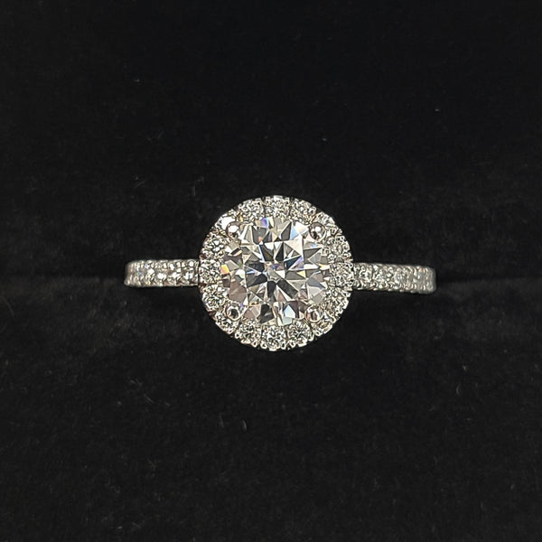 14K White Gold Halo Engagement Ring with Zircon Center
