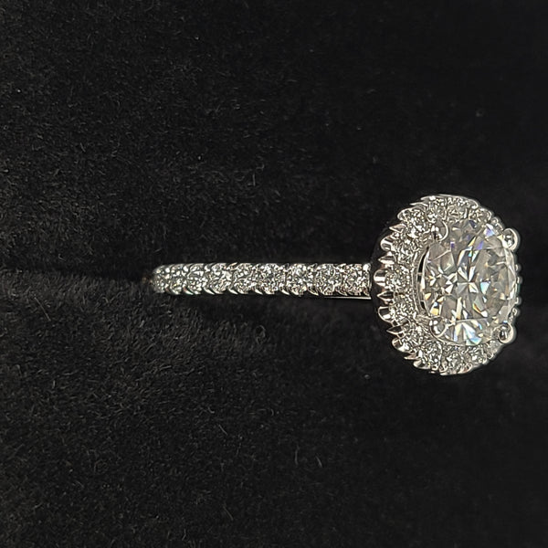 14K White Gold Halo Engagement Ring with Zircon Center