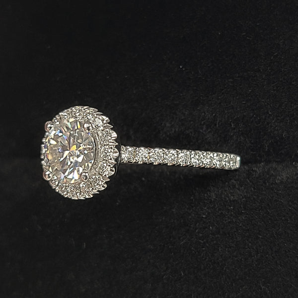 14K White Gold Halo Engagement Ring with Zircon Center
