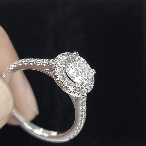 14K White Gold Halo Engagement Ring with Zircon Center