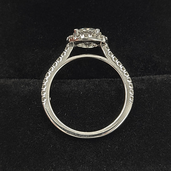 14K White Gold Halo Engagement Ring with Zircon Center