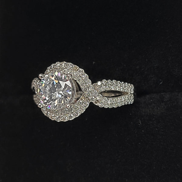 14K White Gold Halo Top Twisted Band Engagement Ring with Moissanite Center