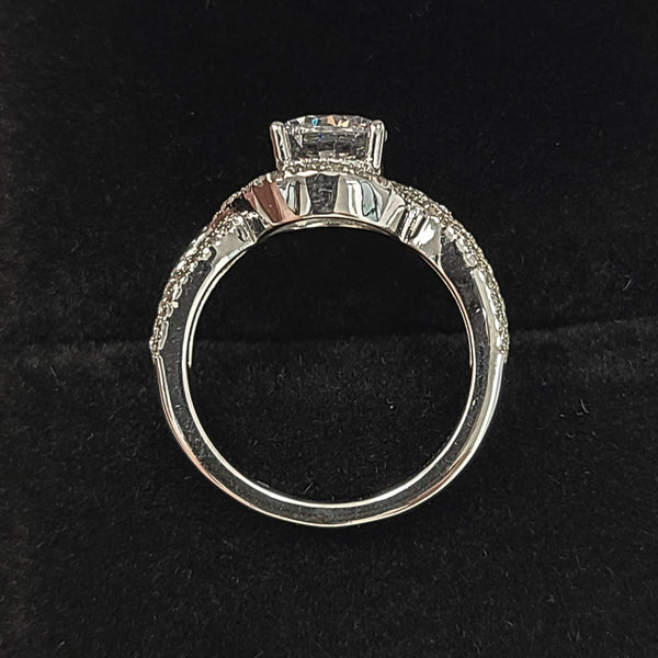 14K White Gold Halo Top Twisted Band Engagement Ring with Moissanite Center