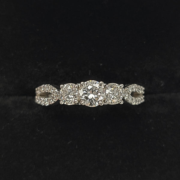 14K White Gold Engagement Ring with Three Center Diamonds
