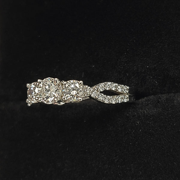 14K White Gold Engagement Ring with Three Center Diamonds