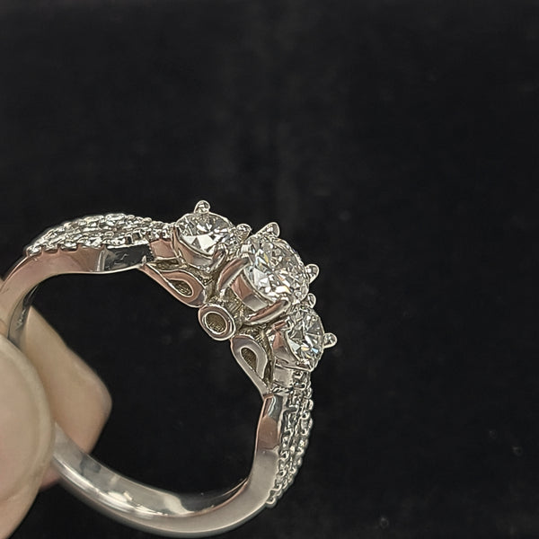 14K White Gold Engagement Ring with Three Center Diamonds