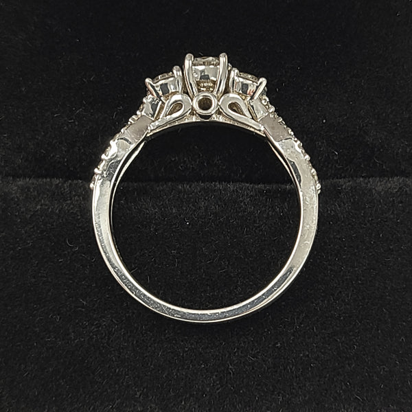 14K White Gold Engagement Ring with Three Center Diamonds
