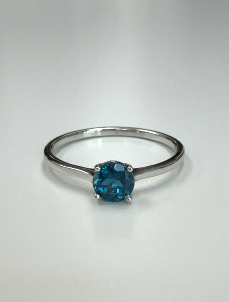 14K Single Stone Ring With Blue Topaz Center