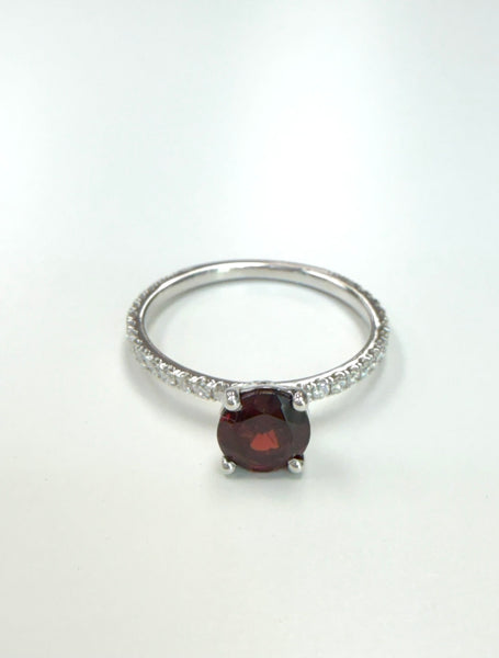 14k White Gold Engagement Garnet Ring with Diamonds