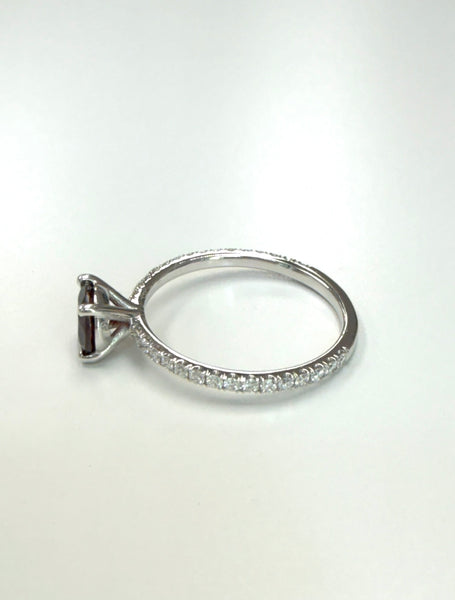 14k White Gold Engagement Garnet Ring with Diamonds