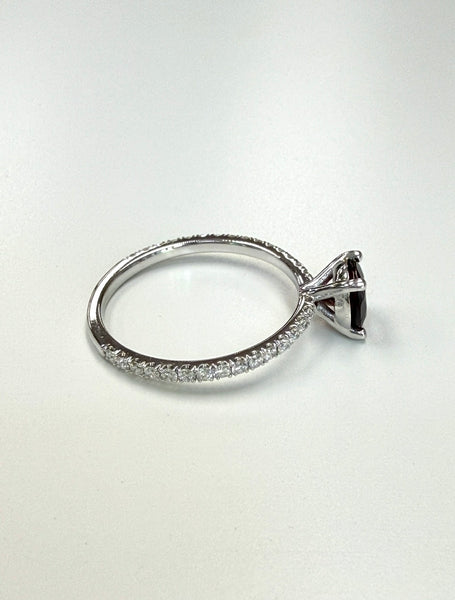 14k White Gold Engagement Garnet Ring with Diamonds