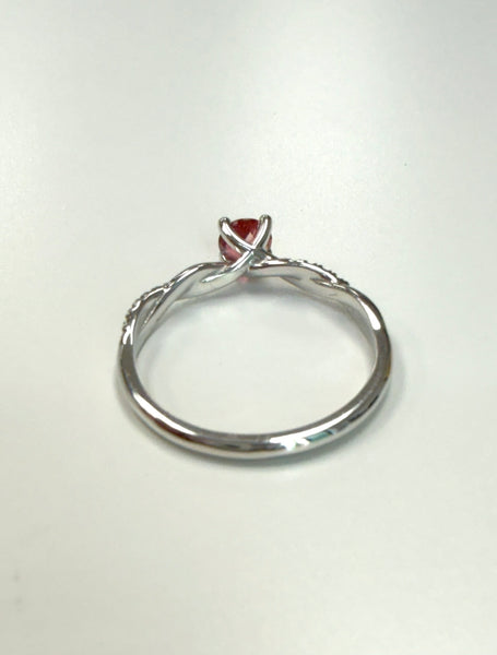 14K White Gold Pink Tourmaline Twisted Shank Ring With Diamonds