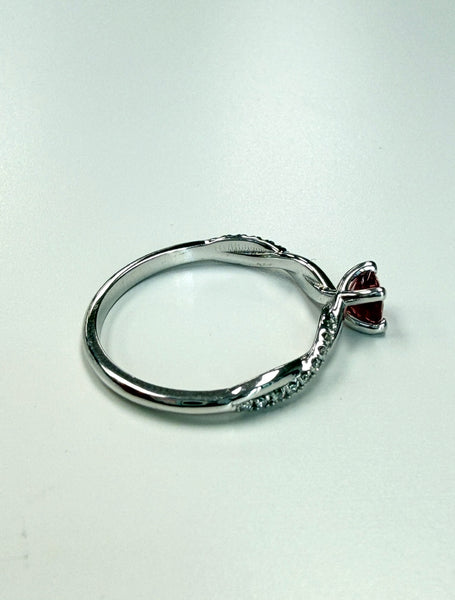 14K White Gold Pink Tourmaline Twisted Shank Ring With Diamonds